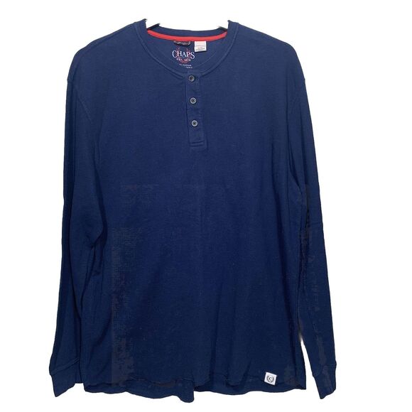 Chaps Other - Chaps Henley Shirt Mens XL Navy Blue Long Sleeve Waffle‎ Knit Cotton Thermal